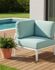 31" White Heavy Duty Plastic Outdoor Modular with Sea Green Cushion