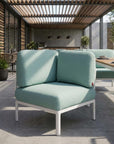 31" White Heavy Duty Plastic Outdoor Modular with Sea Green Cushion