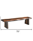 75" Brown Solid Wood Live Edge Dining Bench