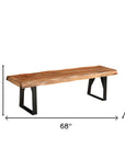 68" Brown and Black Solid Wood And Metal Live Edge Dining Bench