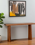 60" Brown Solid Wood Double Pedestal Live Edge Console Table