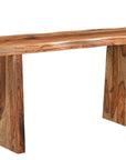 60" Brown Solid Wood Double Pedestal Live Edge Console Table