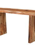 60" Brown Solid Wood Double Pedestal Live Edge Console Table