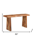 60" Brown Solid Wood Double Pedestal Live Edge Console Table