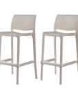 Set of Two 30" Taupe Faux Rattan Outdoor Bar Height Chairs