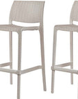Set of Two 30" Taupe Faux Rattan Outdoor Bar Height Chairs