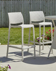 Set of Two 30" Taupe Faux Rattan Outdoor Bar Height Chairs