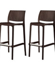 Set of Two 30" Brown Faux Rattan Heavy Duty Plastic Low Back Outdoor Bar Height Chairs