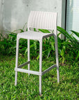 Set of Two 30" Brown Faux Rattan Heavy Duty Plastic Low Back Outdoor Bar Height Chairs