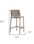 Set of Two 26" Taupe Faux Rattan Low Back Outdoor Counter Height Bar Chairs