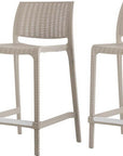 Set of Two 26" Taupe Faux Rattan Low Back Outdoor Counter Height Bar Chairs