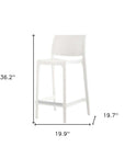 Set of Two 26" White Faux Rattan Heavy Duty Plastic Low Back Outdoor Counter Height Bar Chairs