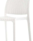 Set of Two 26" White Faux Rattan Heavy Duty Plastic Low Back Outdoor Counter Height Bar Chairs