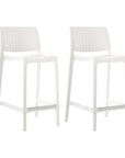 Set of Two 26" White Faux Rattan Heavy Duty Plastic Low Back Outdoor Counter Height Bar Chairs
