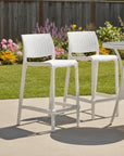 Set of Two 26" White Faux Rattan Heavy Duty Plastic Low Back Outdoor Counter Height Bar Chairs