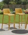Set of Two 30" White Heavy Duty Plastic Low Back Outdoor Bar Height Chairs