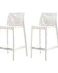 Set of Two 26" White Heavy Duty Plastic Low Back Outdoor Counter Height Bar Chairs