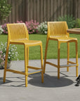 Set of Two 26" White Heavy Duty Plastic Low Back Outdoor Counter Height Bar Chairs