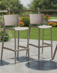 Set of Two 30" Taupe Heavy Duty Plastic Low Back Outdoor Bar Height Chairs