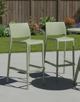 Set of Two 30" Taupe Heavy Duty Plastic Low Back Outdoor Bar Height Chairs