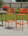 Set of Two 30" Taupe Heavy Duty Plastic Low Back Outdoor Bar Height Chairs