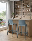 Set of Two 26" Baby Blue Heavy Duty Plastic Low Back Outdoor Counter Height Bar Chairs