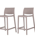 Set of Two 26" Taupe Heavy Duty Plastic Low Back Outdoor Counter Height Bar Chairs