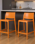 Set of Two 26" Taupe Heavy Duty Plastic Low Back Outdoor Counter Height Bar Chairs