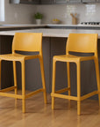 Set of Two 26" Taupe Heavy Duty Plastic Low Back Outdoor Counter Height Bar Chairs