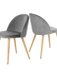 Set of Two Gray and Oak Velvet and Metal Dining Side Chairs