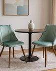 Set of Two Sage and Brown Upholstered Velvet Dining Side Chairs