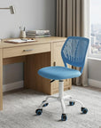 Blue and White Adjustable Height Swivel Rolling Office Chair
