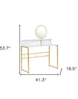 41" White And Gold Faux Marble and Steel Vanity Table with Mirror
