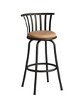 Set of Two 29" Brown And Black Microfiber And Fabric And Metal Low Back Bar Height Swivel Bar Chairs