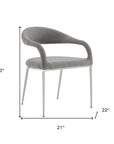 Set of Two Gray And Silver Upholstered Polyester Open Back Dining Arm Chairs