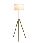 Gold Metal Adjustable Tripod Floor Lamp With White Linen Drum Shade