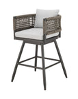 35" Light Gray Metal Swivel Low back Outdoor Counter Height Bar chair with Footrest