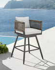 35" Light Gray Metal Swivel Low back Outdoor Counter Height Bar chair with Footrest