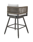 35" Light Gray Metal Swivel Low back Outdoor Counter Height Bar chair with Footrest