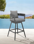 34" Dark Gray Metal Swivel Low back Outdoor Counter Height Bar chair with Footrest