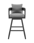 34" Dark Gray Metal Swivel Low back Outdoor Counter Height Bar chair with Footrest