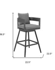 39" Dark Gray Metal Swivel Low back Outdoor Bar Height chair with Footrest