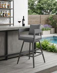 39" Dark Gray Metal Swivel Low back Outdoor Bar Height chair with Footrest