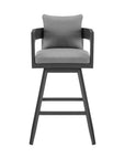39" Dark Gray Metal Swivel Low back Outdoor Bar Height chair with Footrest