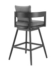 39" Dark Gray Metal Swivel Low back Outdoor Bar Height chair with Footrest
