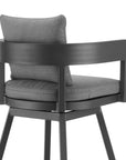 39" Dark Gray Metal Swivel Low back Outdoor Bar Height chair with Footrest