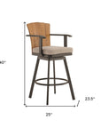 40" Brown Metal Swivel Outdoor Counter Height Bar chair with Footrest