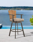 40" Brown Metal Swivel Outdoor Counter Height Bar chair with Footrest