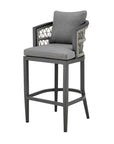 40" Gray Metal Outdoor Bar Height chair with Footrest