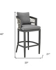 40" Gray Metal Outdoor Bar Height chair with Footrest